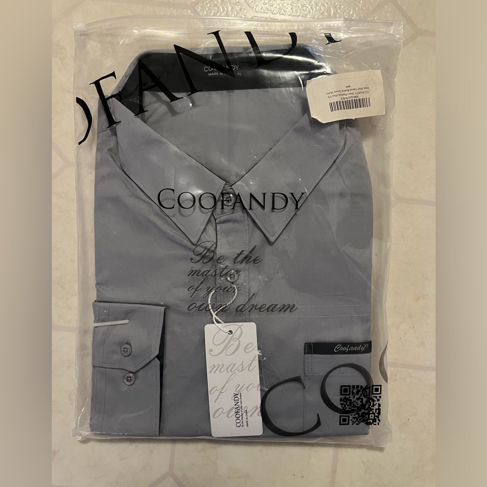 Coofandy Men’s Grey Fashion Slim Fit Dress Shirt Casual Button Down